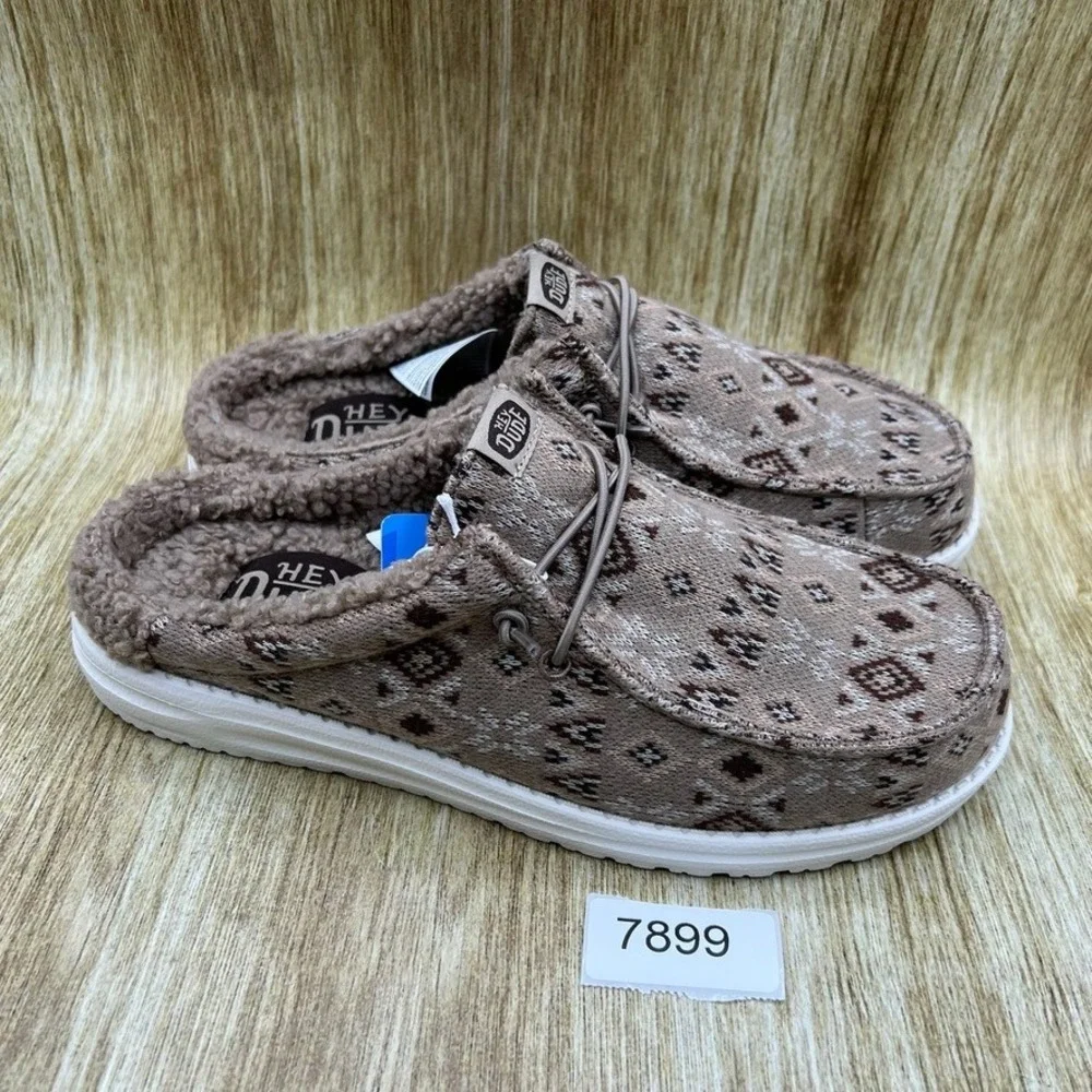 Hey Dude Wally Slip Sweater Timber Multi Mens 9 Geometric Knit Shoes Comfort NEW